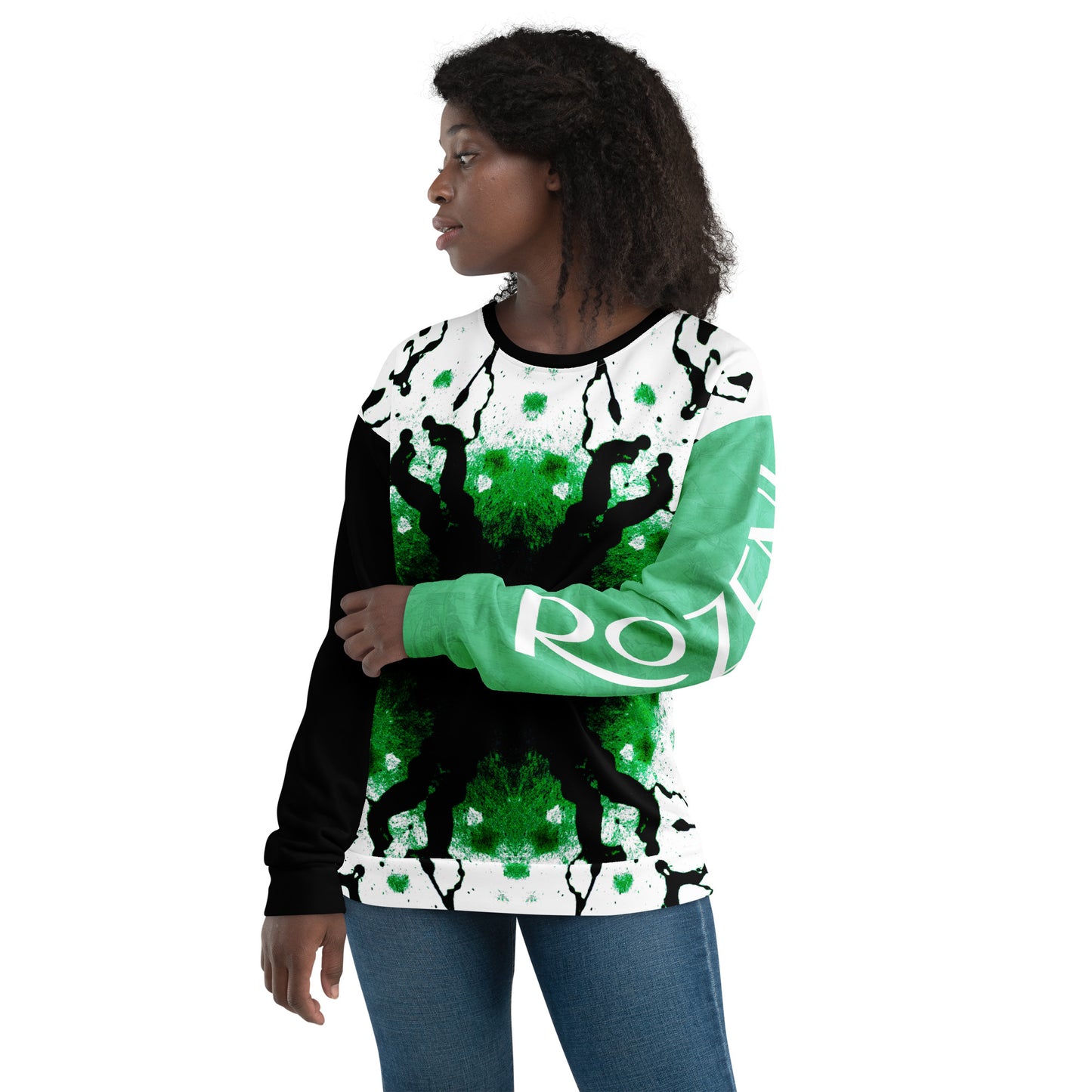 Unisex Brand ROZENI Green Art Sweatshirt Black