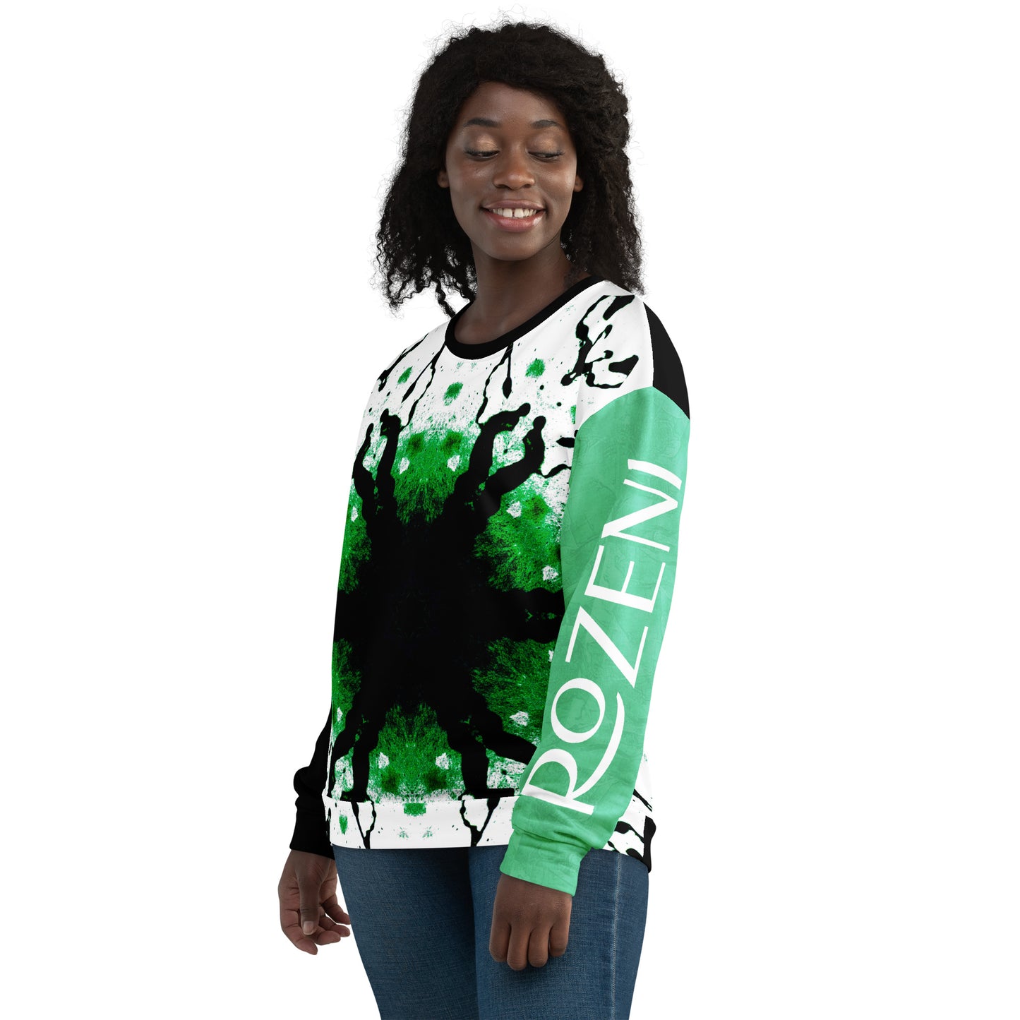 Unisex Brand ROZENI Green Art Sweatshirt Black