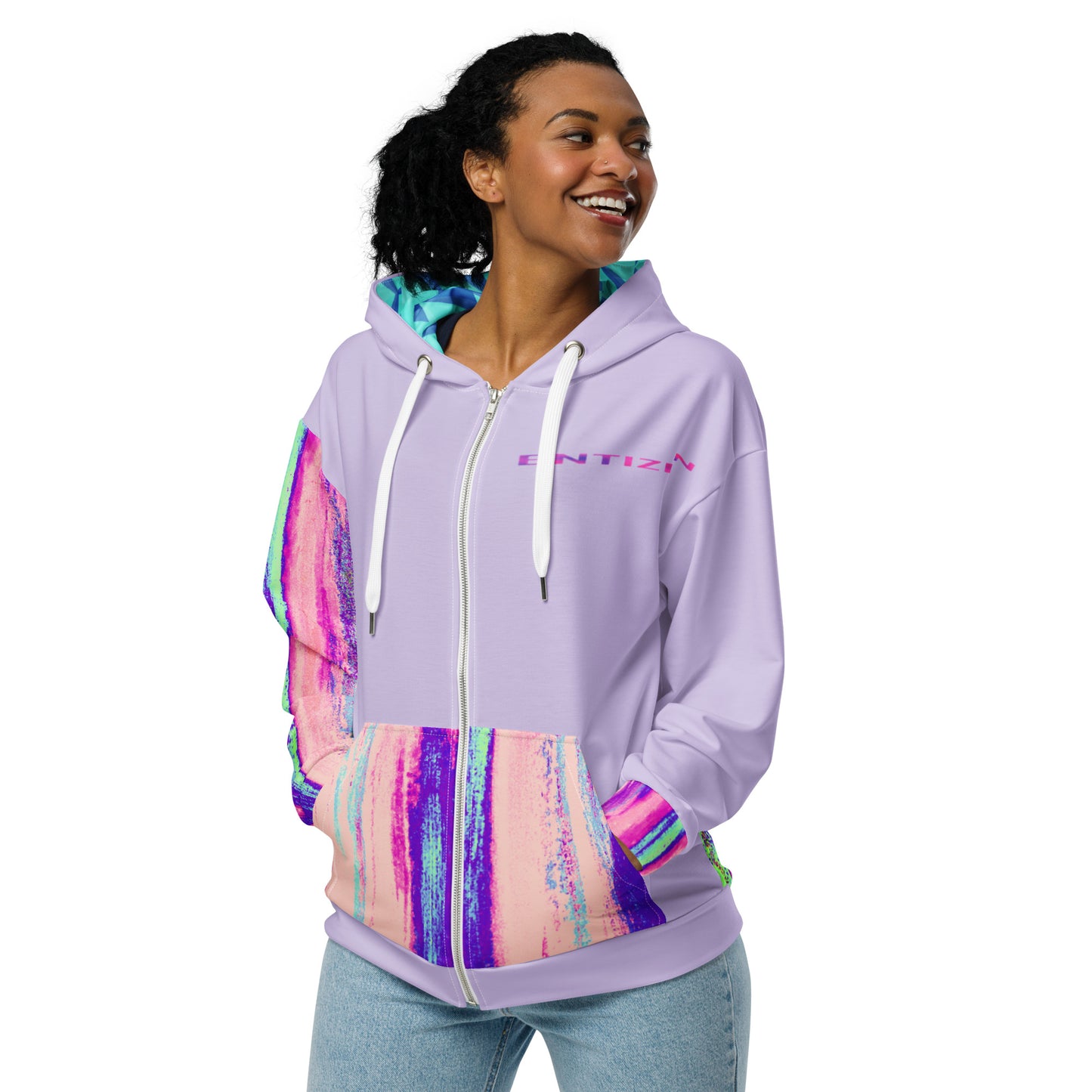 Entizen Brand Pink Tiger Lavender Fog Zip Hoodie