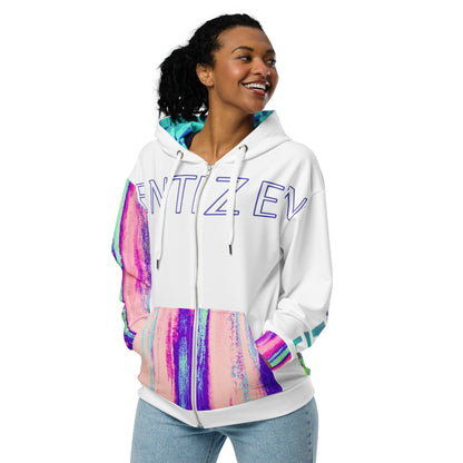 Entizen Brand Pink Tiger White Zip Hoodie