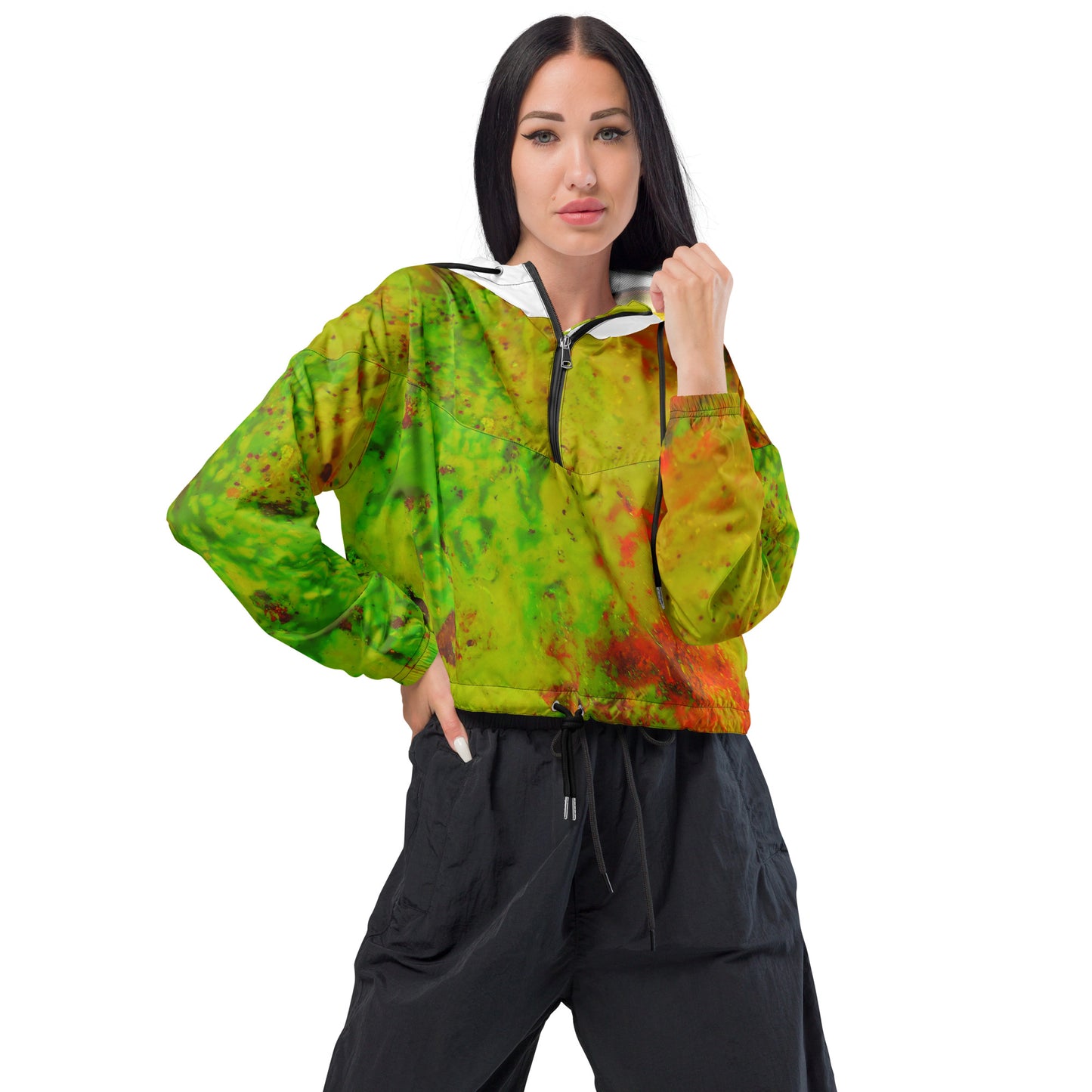 Entizens Cropped Windbreaker Orange & Green